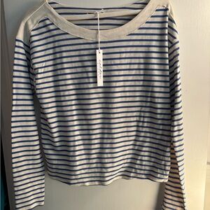 Nautical Striped Boatneck Long Sleeve Top - Blue and White NWT S